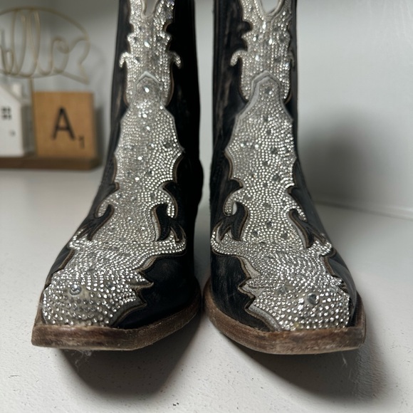 Dan Post Western Ankle Boots Women’s 9.5 Black Leather w/ Silver Inlay Cowboy - Picture 3 of 9